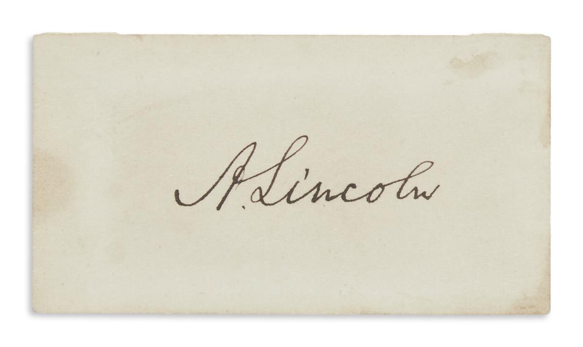 LINCOLN, ABRAHAM. Signature, A. Lincoln, on a small card.